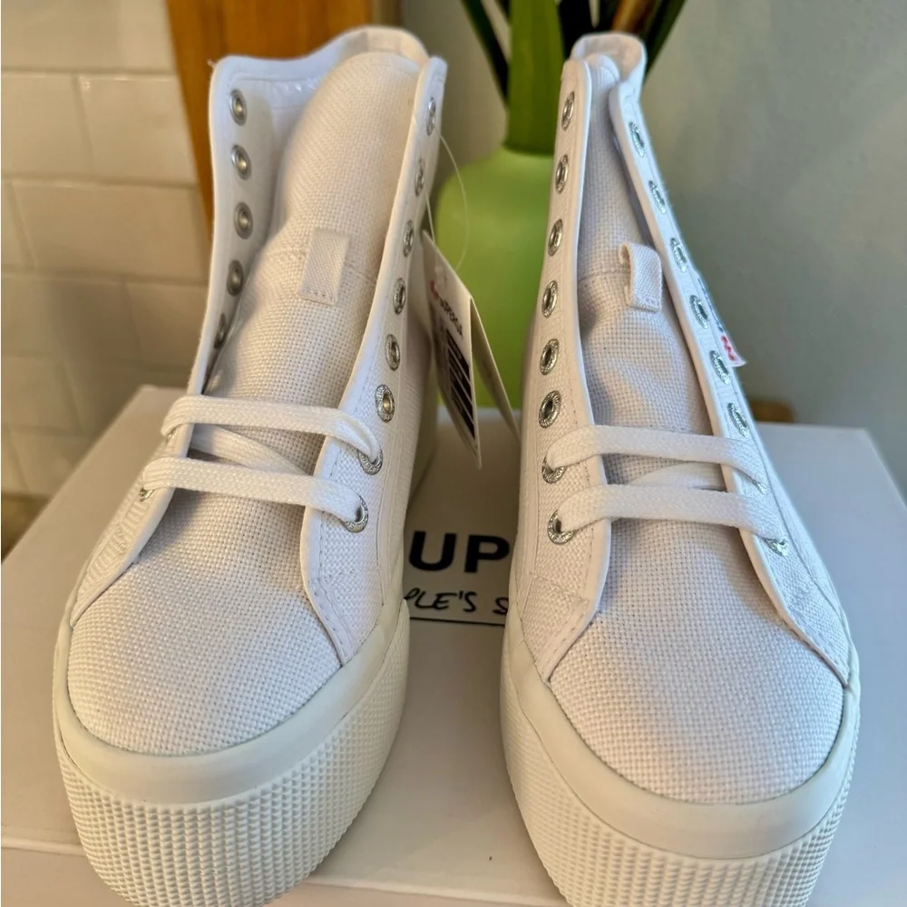 Superga Women's White Platform Sneakers - Picture 7 of 8